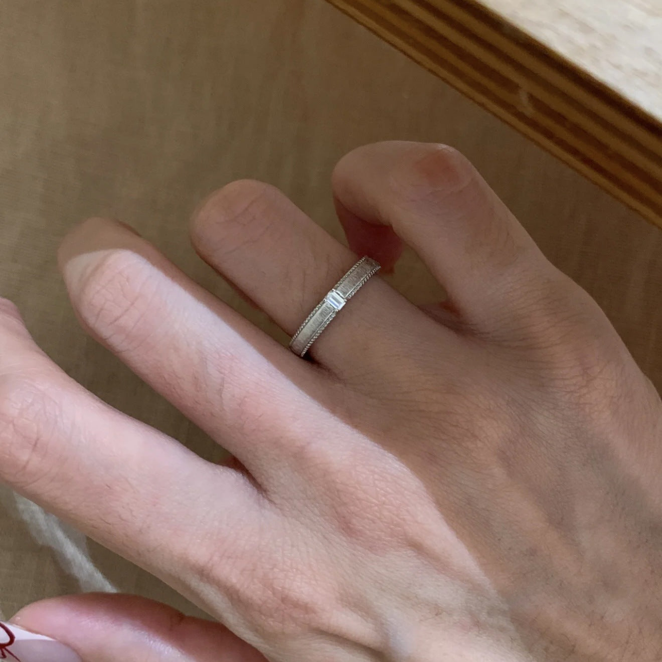Women's & Men's Italian Antique Square Diamond Couple Simple Feeling Golden Light Luxury Ring