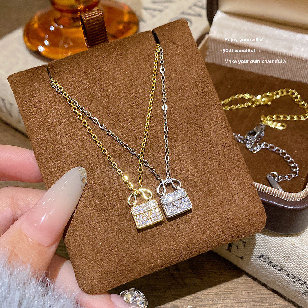 Women's Female Diamond Bag Temperament Entry Lux Clavicle Chain Niche Titanium Necklace