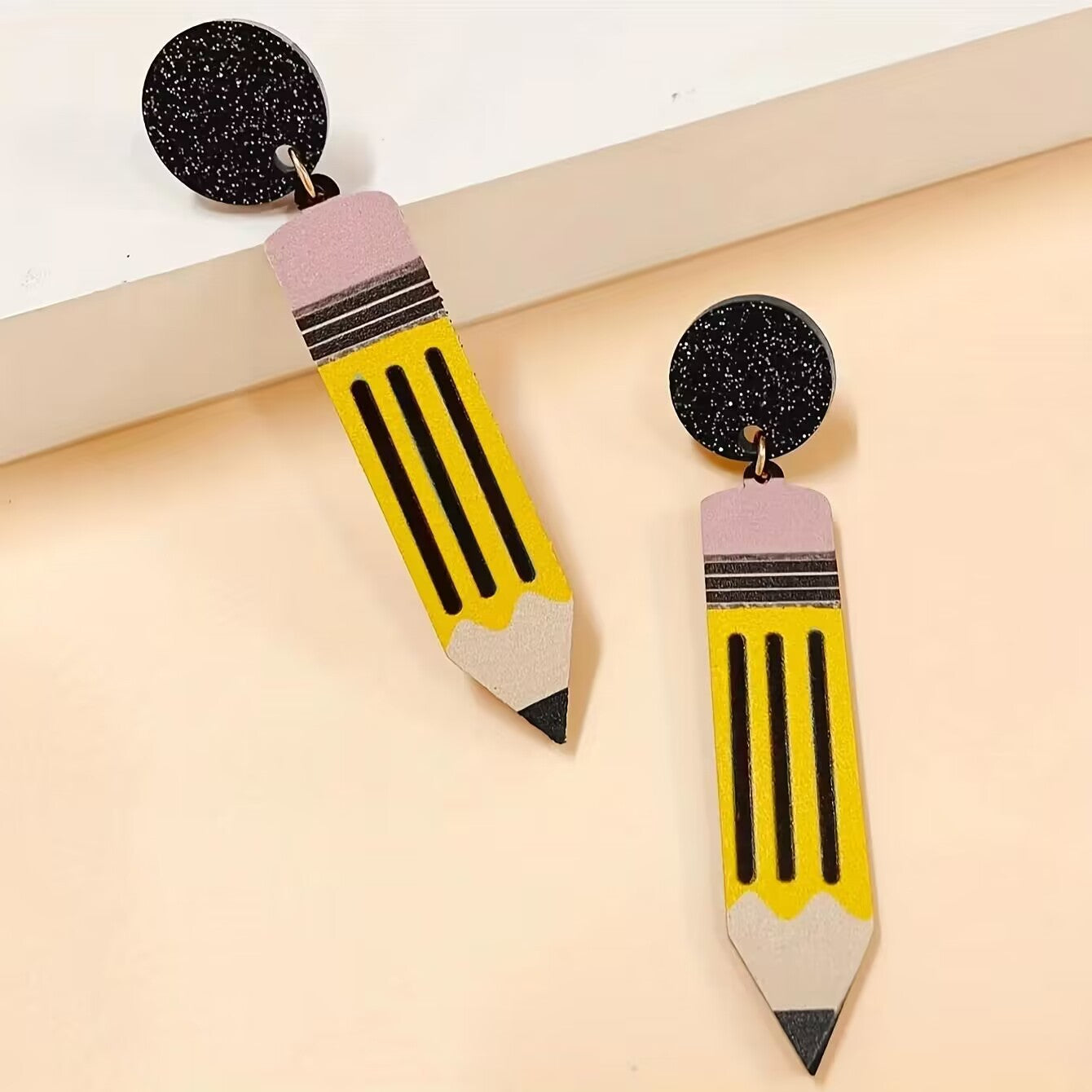 Quirky Cartoon Yellow Pencil Eardrops Face Slimming Personalized Temperamental Long Earrings