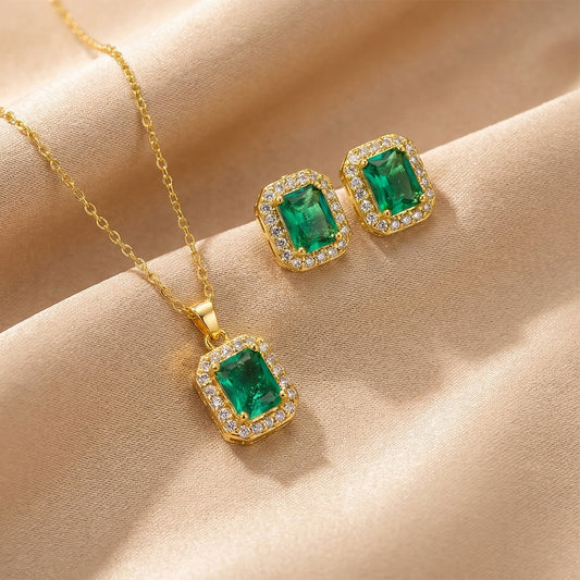 Inlaid Zirconium Full Diamond Female Light Jewelry Set