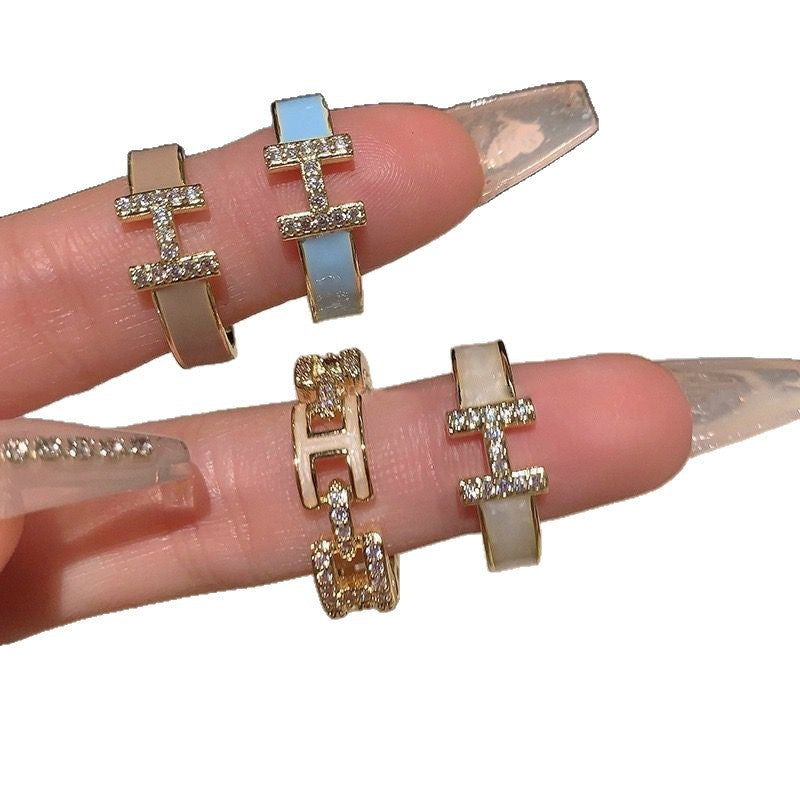 Enamel Dripping High-grade Sense Mild Luxury Retro Switchable Index Finger Ring