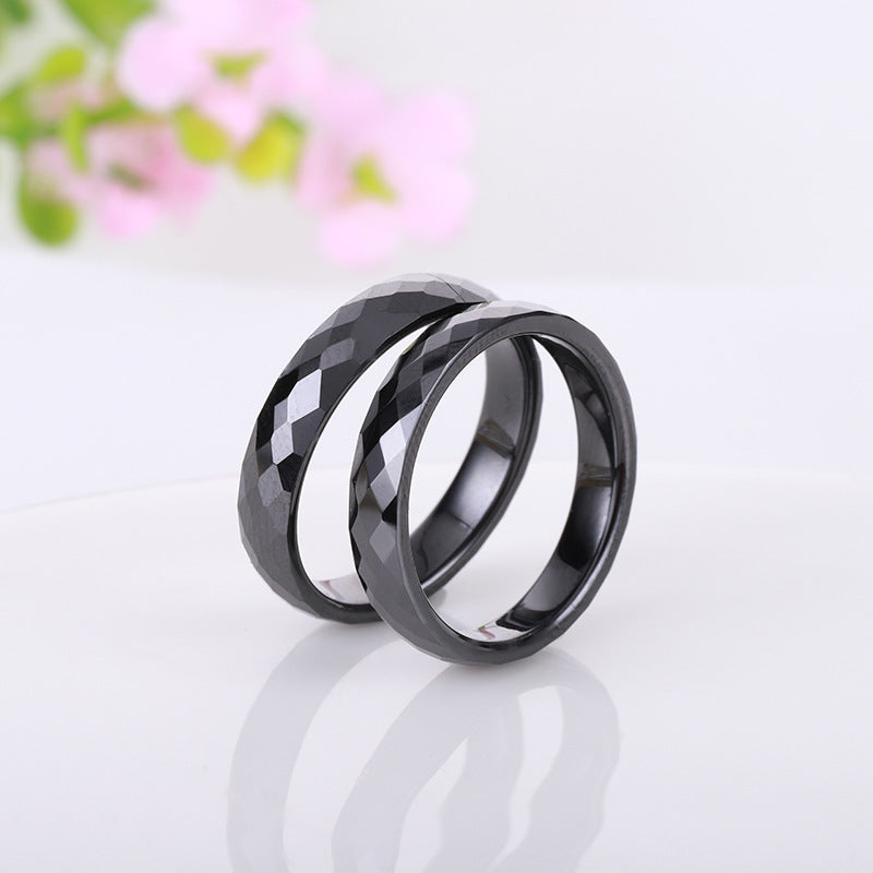 Ceramic Cut Diamond Black White Zirconium Rings