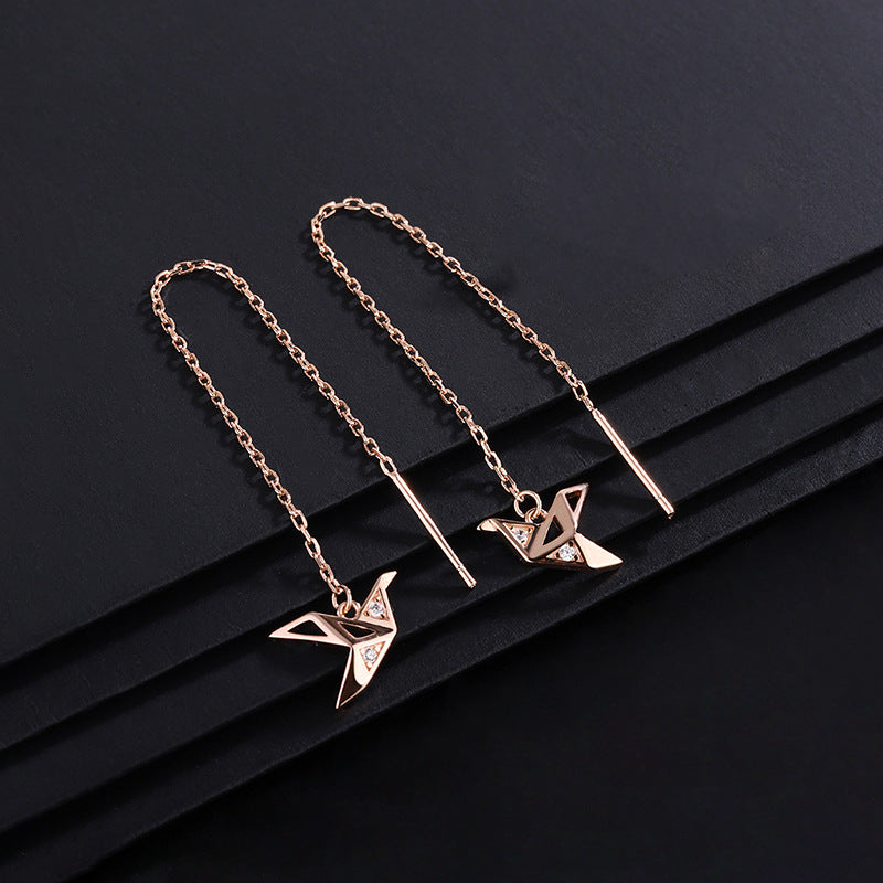 Women's Paper Crane Inlaid Fashionable Eardrops High-grade Tassel Earrings