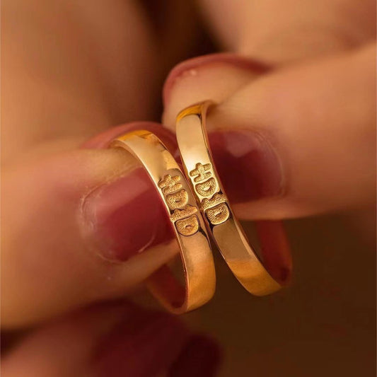 Women's & Men's Couple Gold Open Mouth Wedding Creative Hand Rings