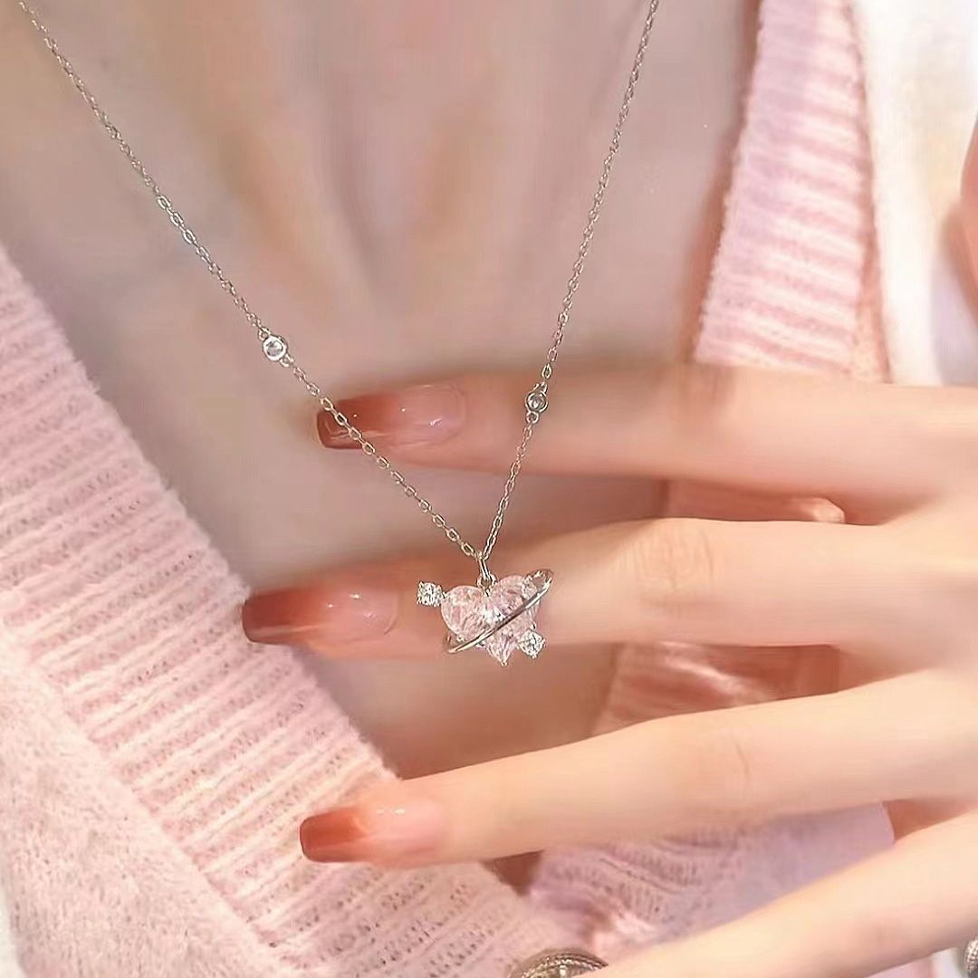 Love Planet Female Light Luxury Pink Heart Clavicle Chain For Necklace