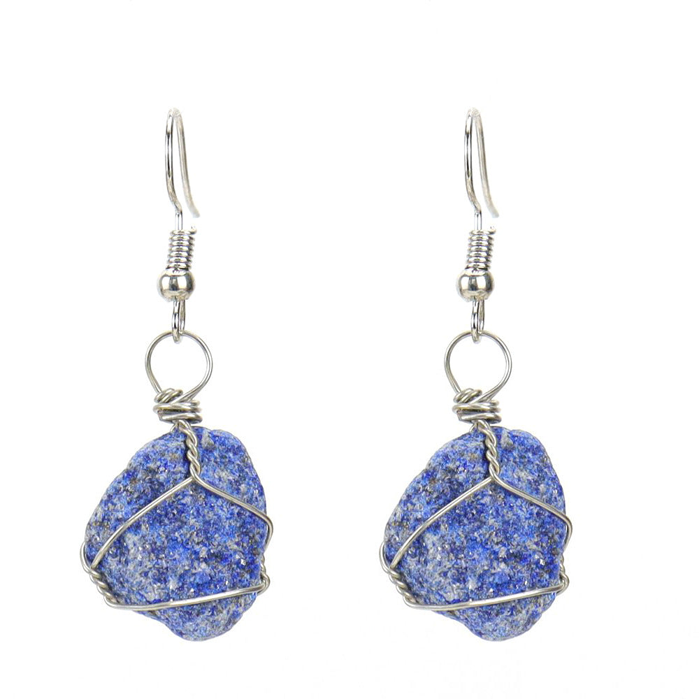 Women's Handmade Sier Winding Natural Stone Rough Crystal Agate Earrings