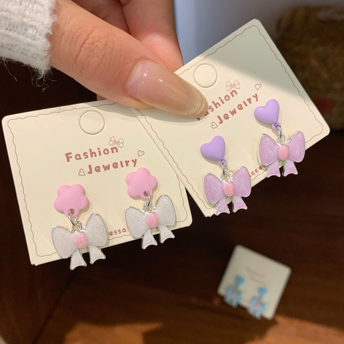 Dopamine Cartoon Love Heart Bow Tie Sier Needle Female Cute Earrings