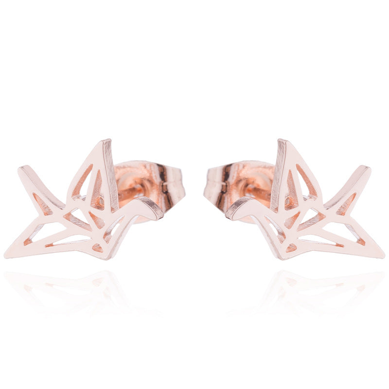 Fashion Flying Deer Head Brush Paper Crane Earrings