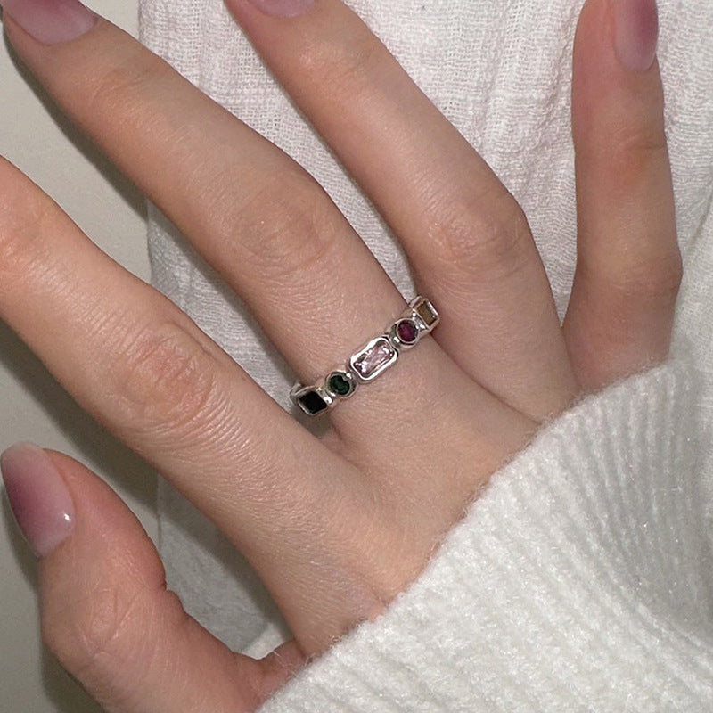 Women's Crystals Simple Niche Personality Affordable Luxury Zircon Retro Distressed Rings