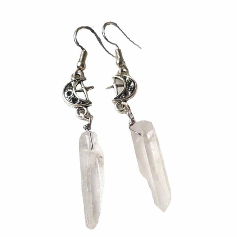 Bohemian Vintage Sun Moon Moonstone Asymmetric Alloy Earrings