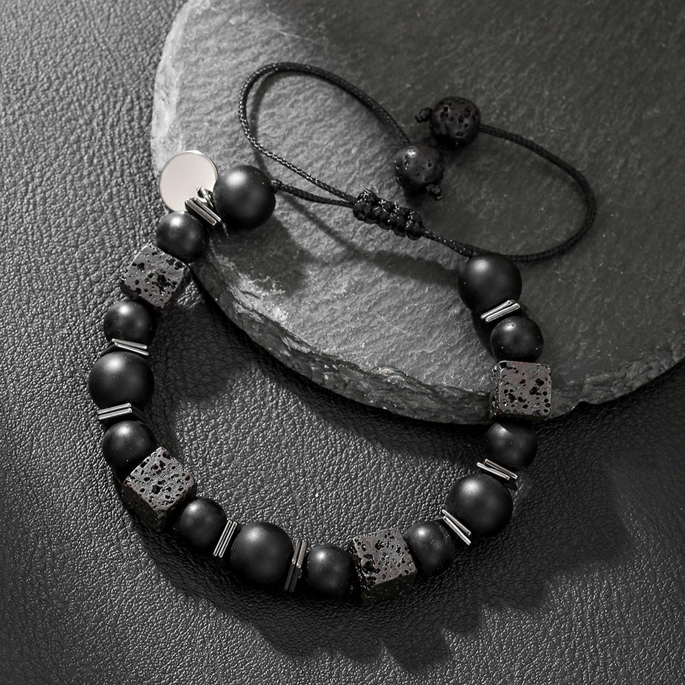 Men's Volcanic Rock Map Stone Beaded Weave Bracelet