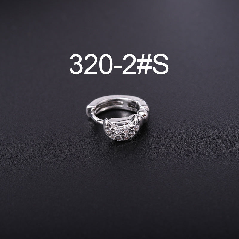 Korean Style Fashion Mini Zircon Small Piercing Star Moon Asymmetric Stud Earrings