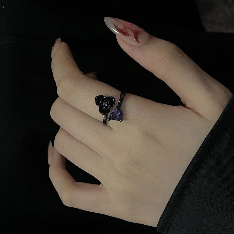 Women's Style Rose Open Design Purple Zircon Rings