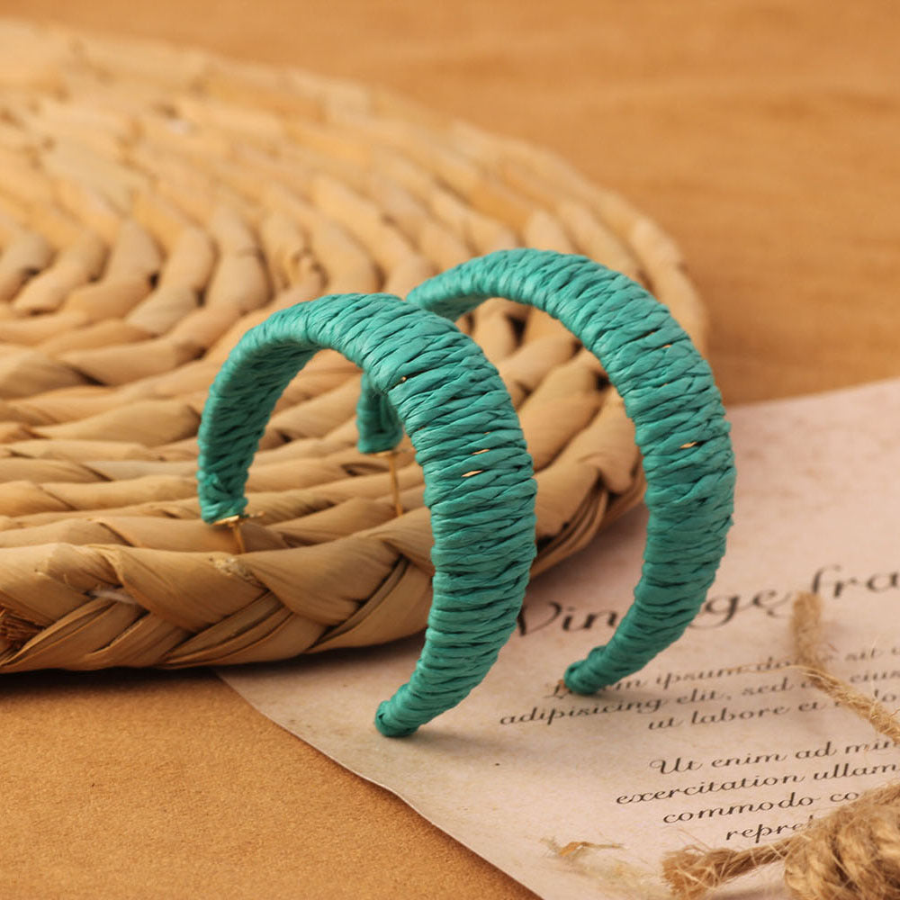 Retro Beach Vacation Bohemian Grass Rattan Woven Female Temperament Long Earrings