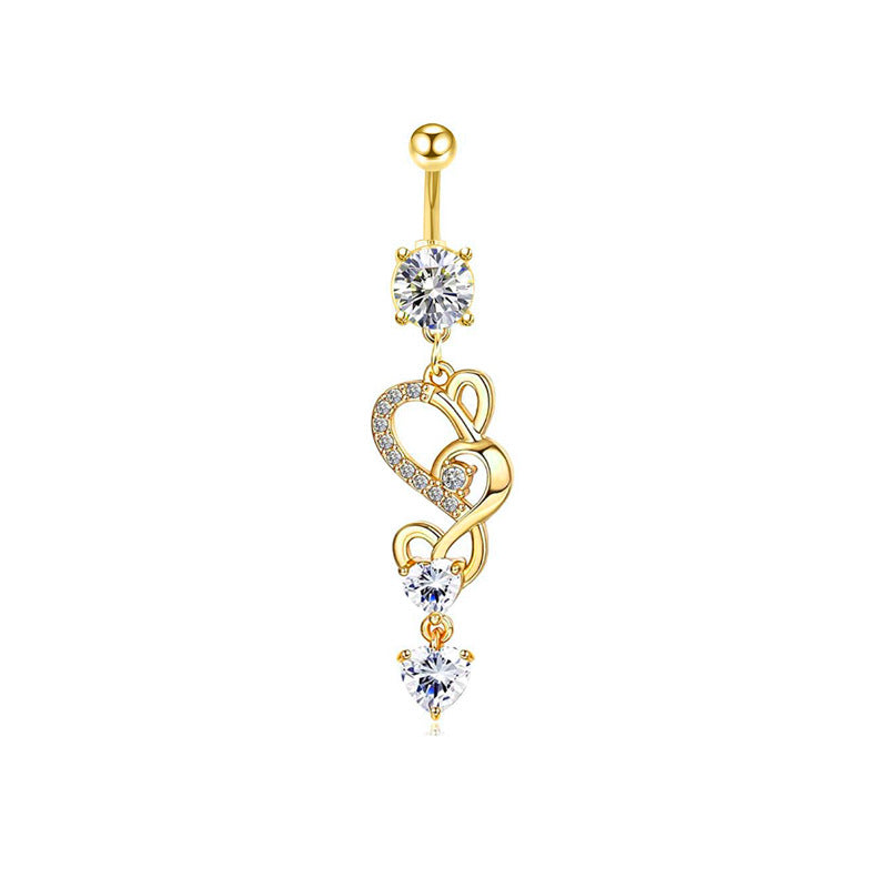 Zircon Navel Piercing Golden Heart Buckle Stud Earrings
