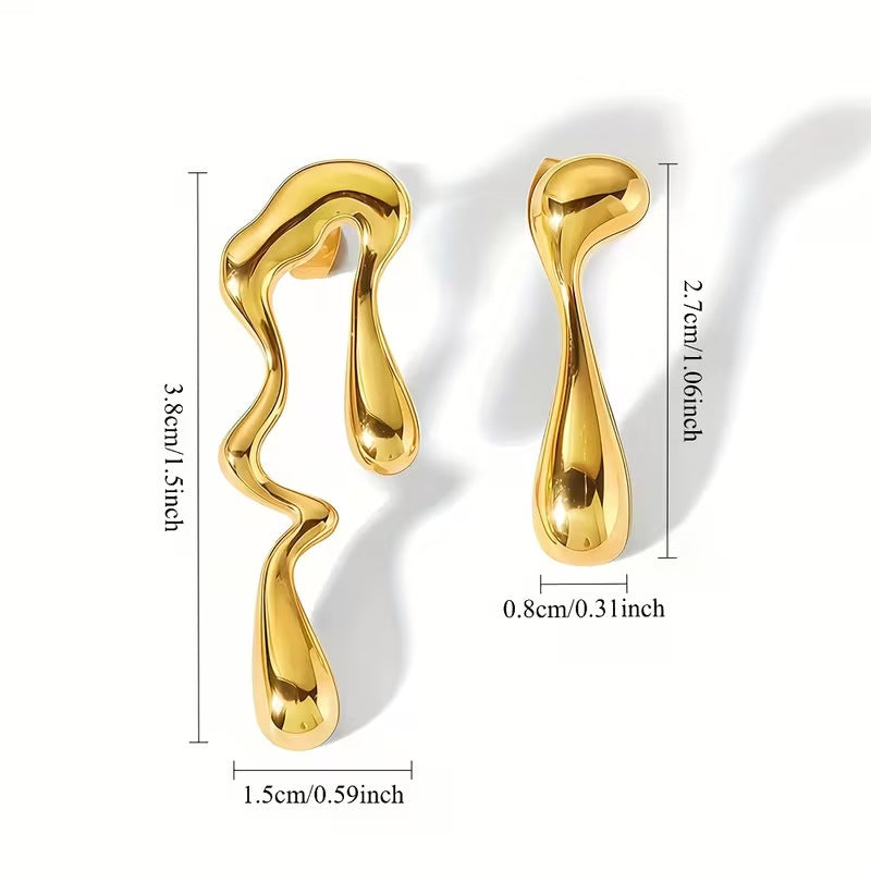 One Large Small Overlapping Stainless Steel Eardrops Gold Rings