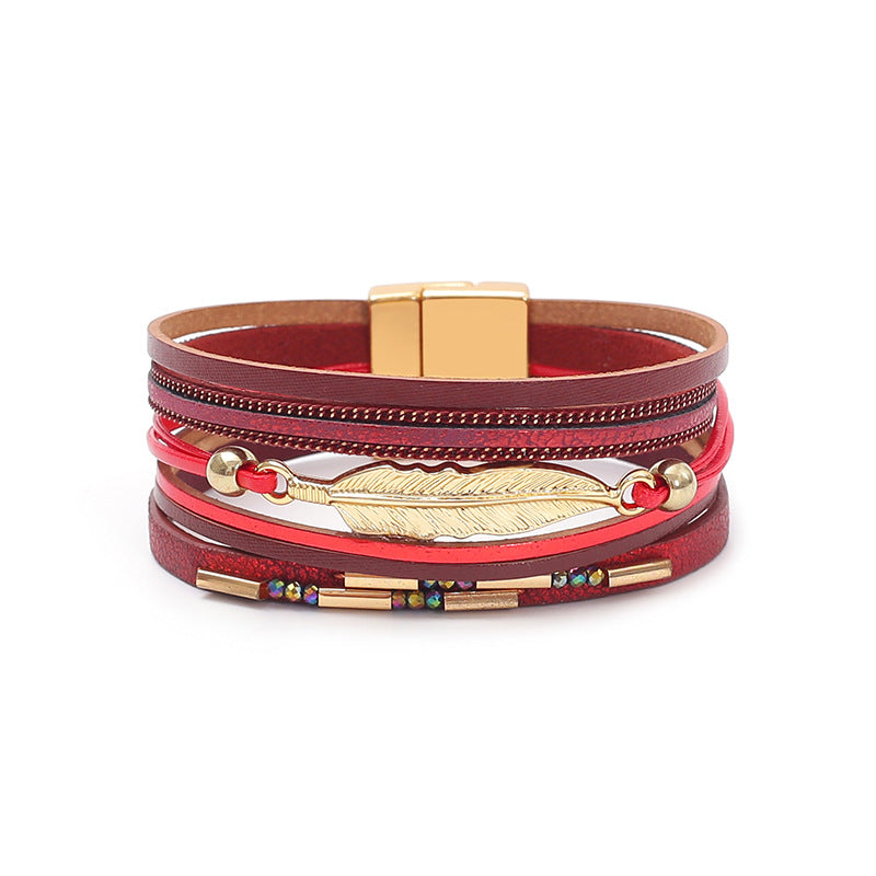 Women's Bohemian Style Leather Vintage Feather Classic Bracelets