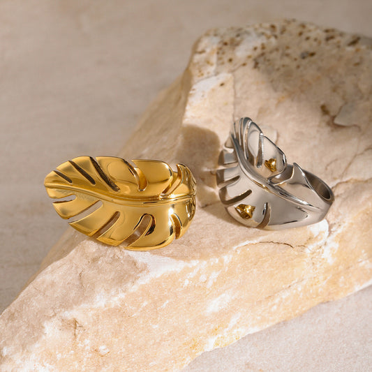 Minimalist Design Niche Leaf Feather Open Rings