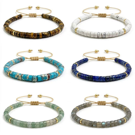 Women's & Men's Natural Stone Spacer Beads Hand Weaving Bracelet