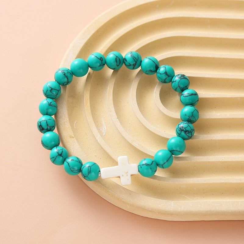 Women's Hand Cross Color Wooden Bead Beaded Bracelet