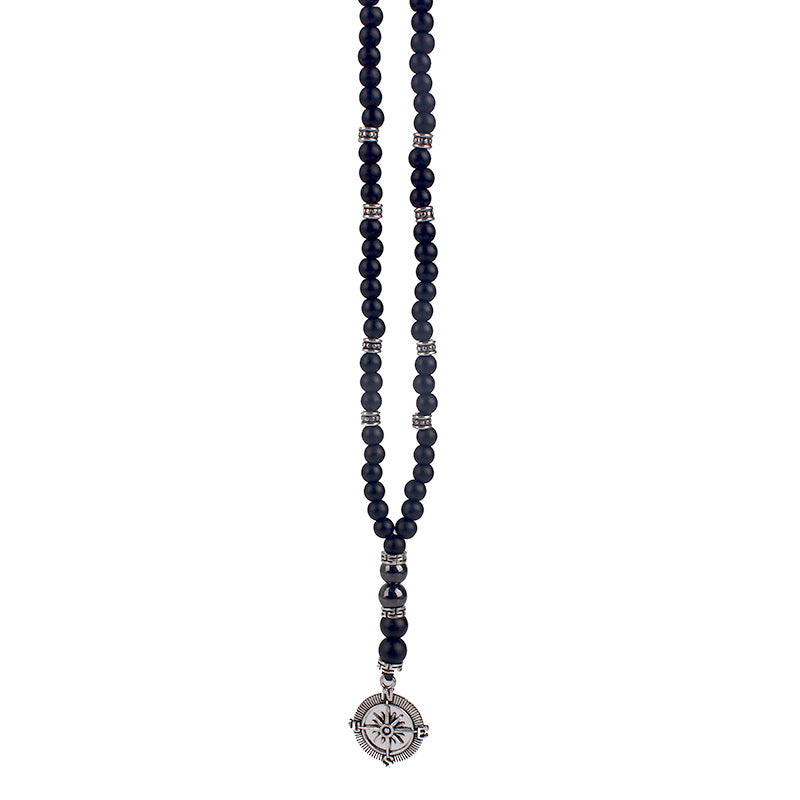 Imitation Matte Black Agate Alloy Compass Necklace