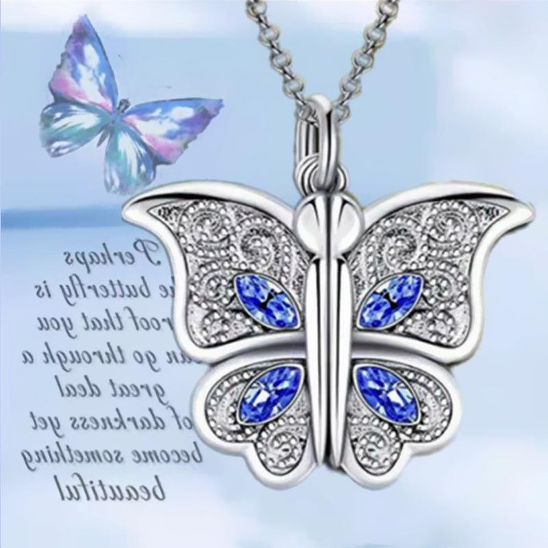 Women's Butterfly Heart Shape Album Box Necklace