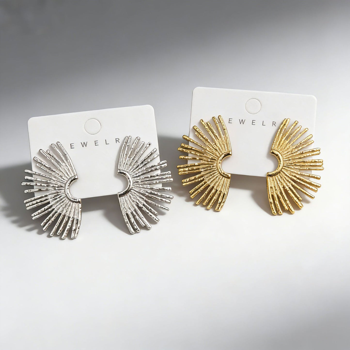 Exaggerated Stainless Steel Fan-shaped Sun Light Style Personality High-grade Geometric Rings