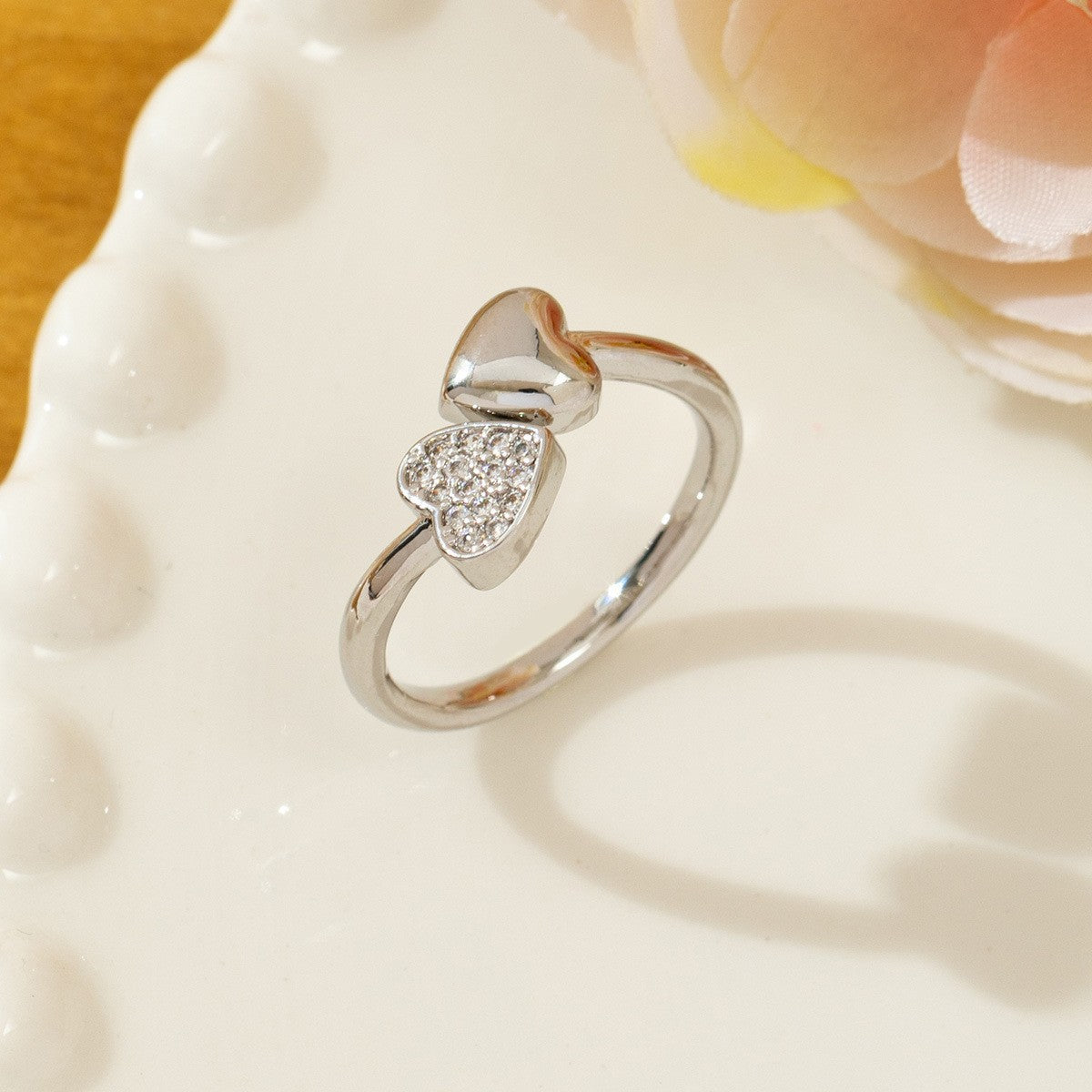 Temperament High Sense Loving Heart With Opening Adjustable Super Flash Ring