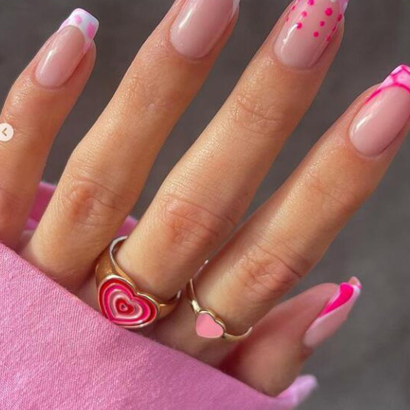 Pink Peach Heart Titanium Steel Gold Rings