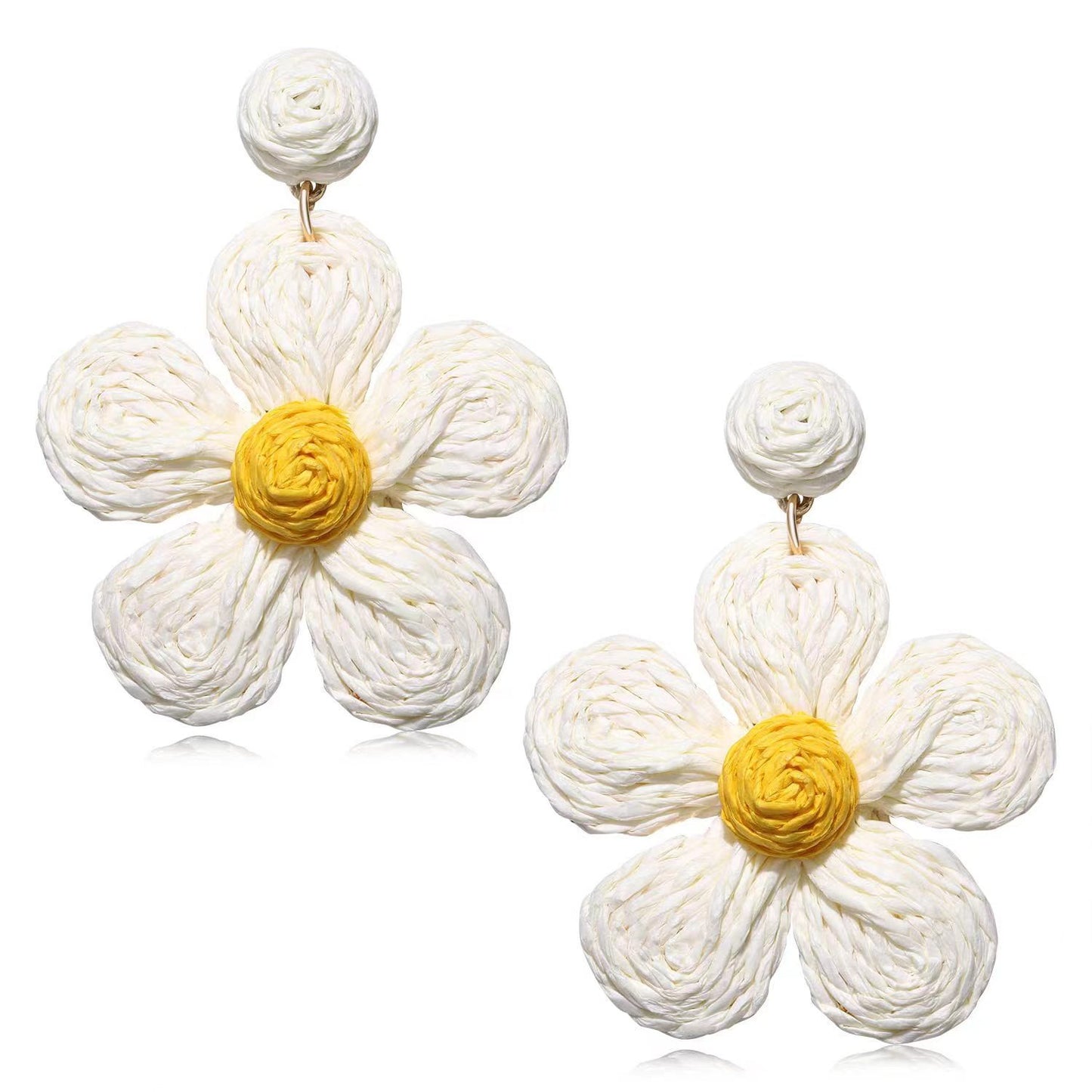 Attractive Raffia Flower Fashion Petals Hand-woven Stud Earrings