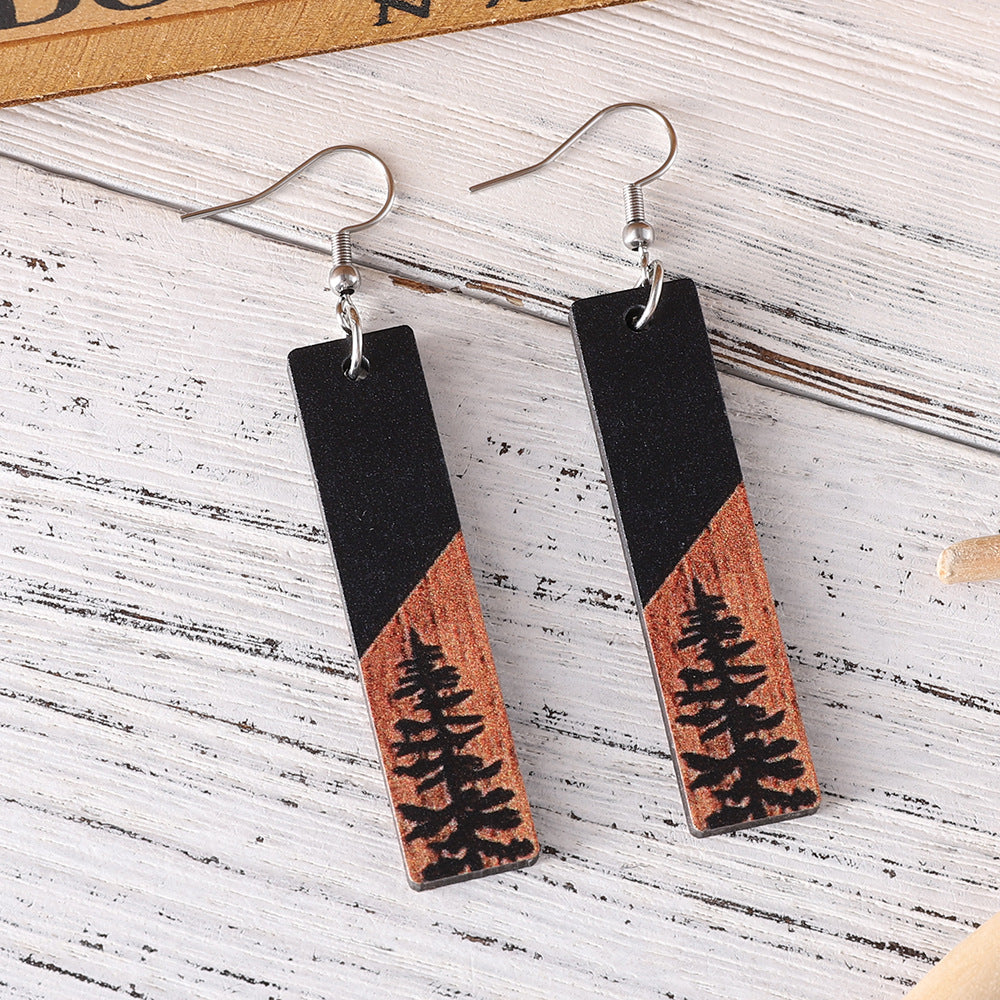 Women's Western Style Pine Star Moon Rectangular Geometric Earrings