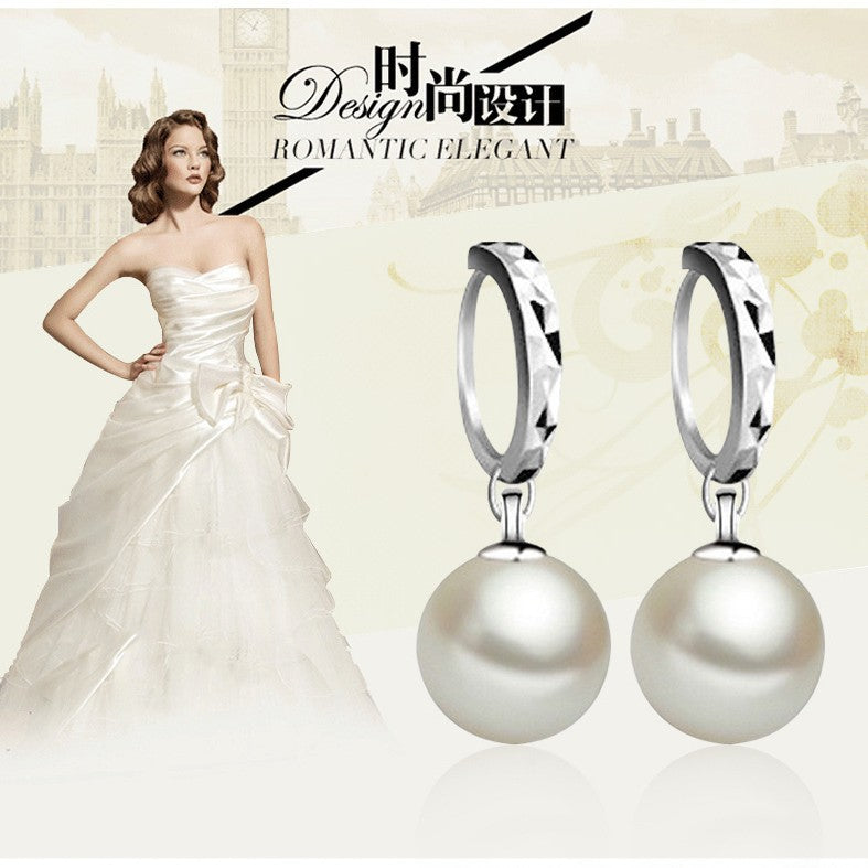 Women's Plated Ear Clip Eardrops Glass Pearl Carven Earrings