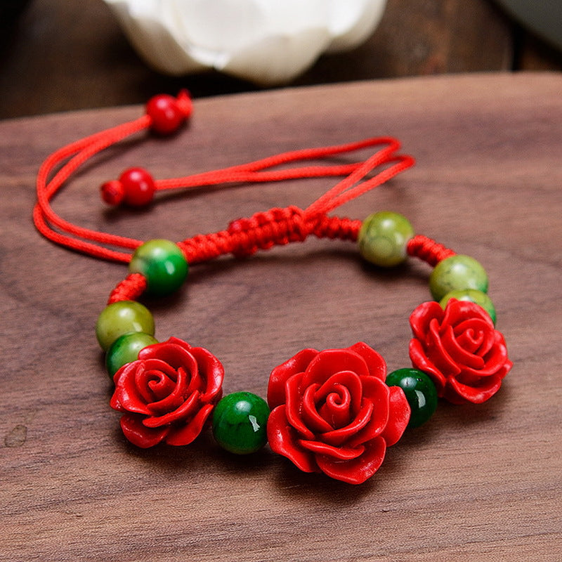 Women's Red Rose Ethnic Style Flower Beaded Bracelets