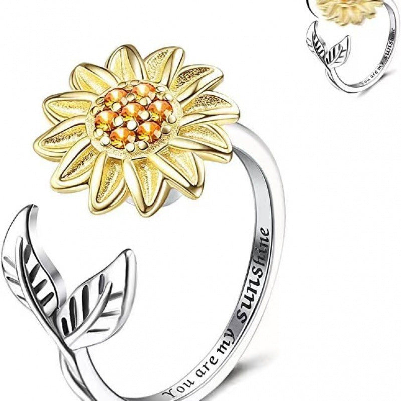 Women's Lettering Adjustable Anxiety Relief Open Decompression Zircon Ring