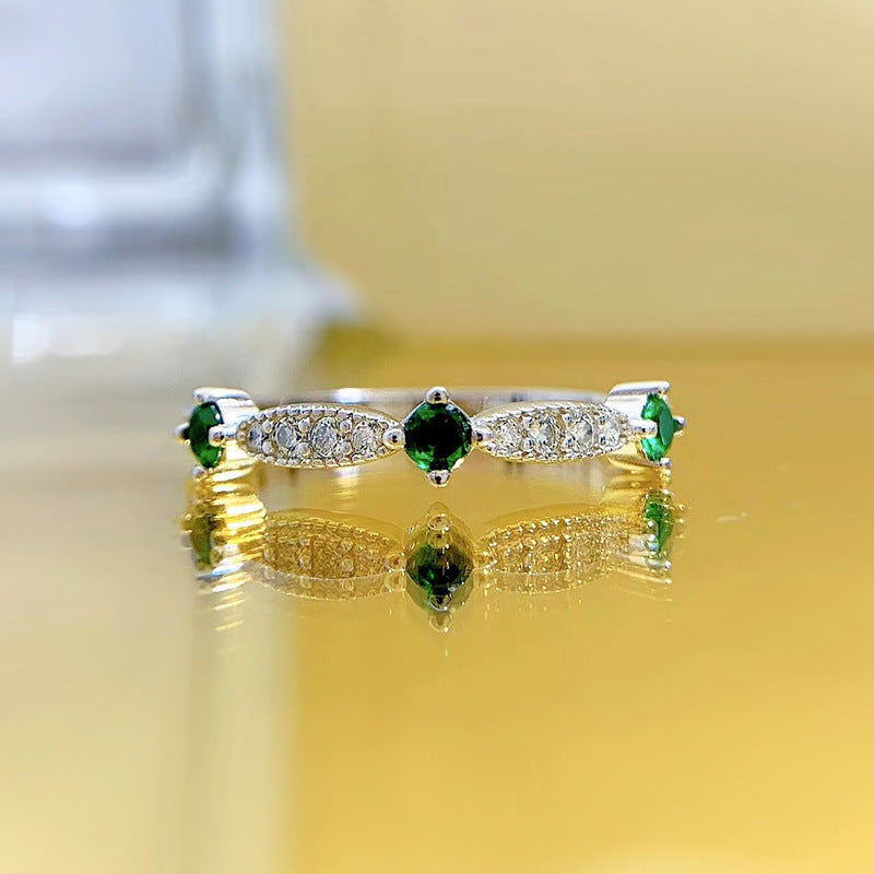Golden Balls Treasure Sier Colorful Crystals Bow Fashion Simple Versatile Ring