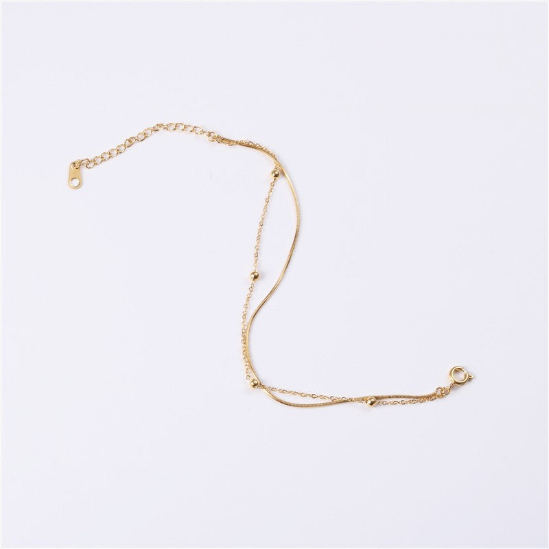 Steel Gold Simple Beads Round Snake Bones Bracelet