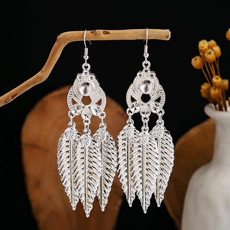 Imitation Sier Miao Minority Tourist Attractions Bohemian Exaggerated Long Leaves Earrings
