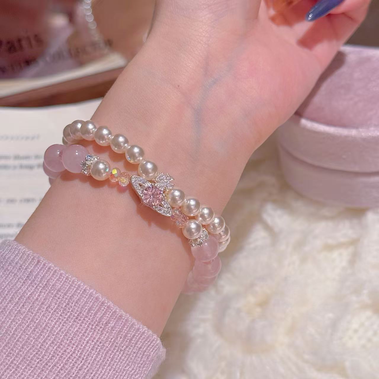 Queen Mother Pink Pearl Crystal Light Bracelets