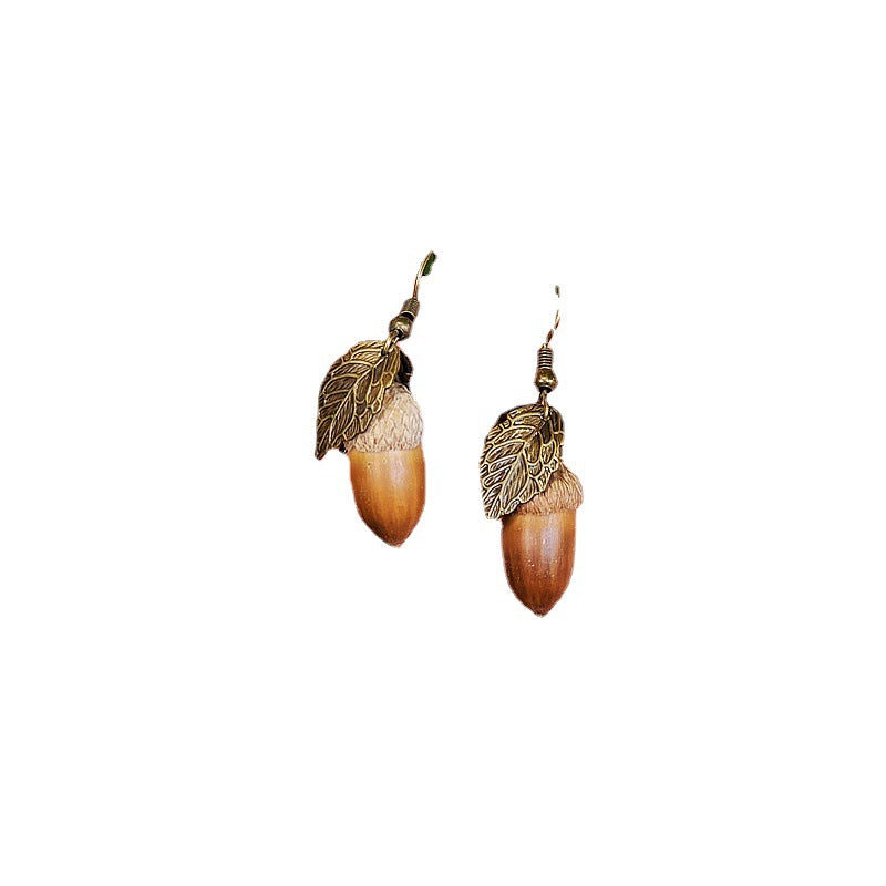Style Flower Leaf Fruit Creative Long Wooden Natural Earrings
