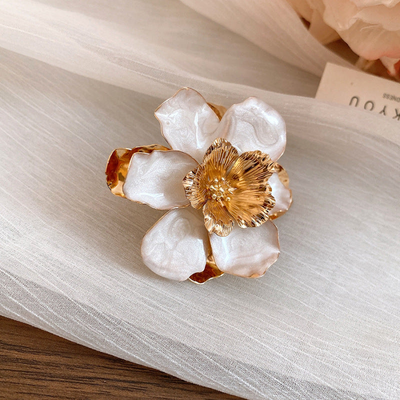Women's Enamel Flower Open Golden Petal Design Rings