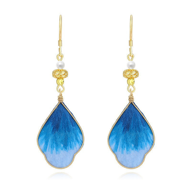 Women's Chinese Style Flower National Traditional Handmade Cloisonne Silk Ear Hook Rings