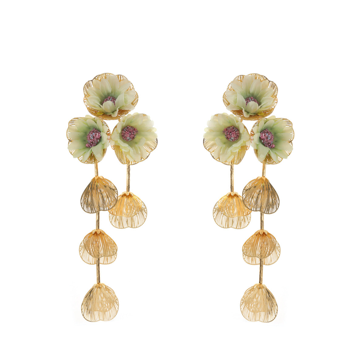 Women's Fashion Metal Hollow Floral Tassel Fresh Earrings