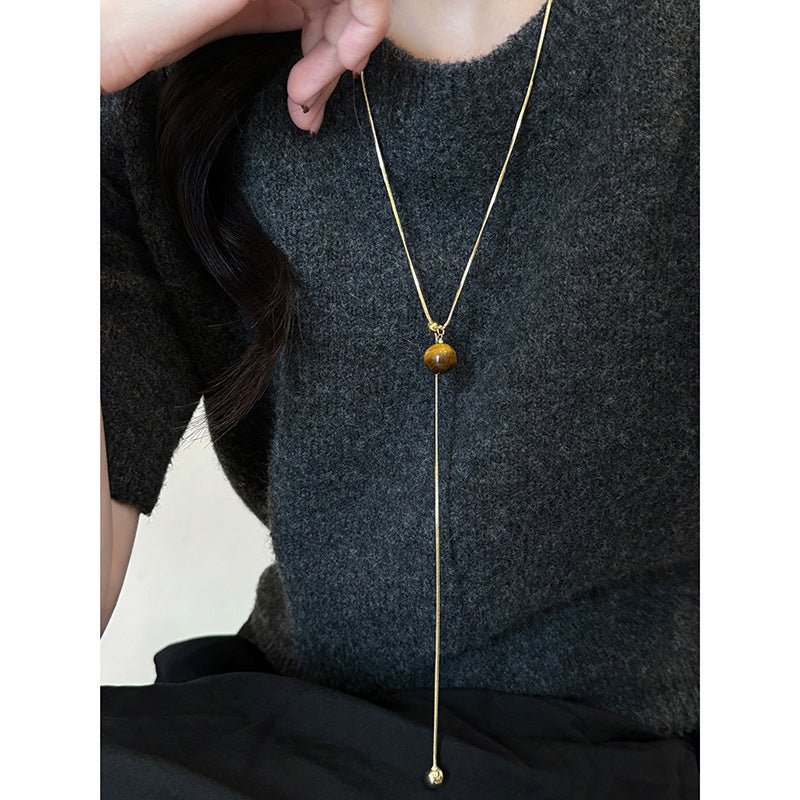 Women's Sense Tigereye Long Sweater Chain Temperament Necklaces