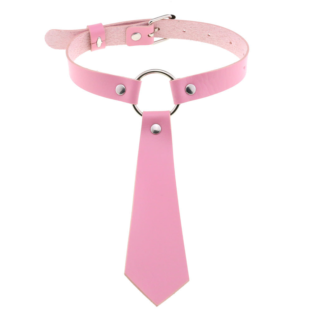 Personality Fashion Leather Bondage Tie Punk Collar