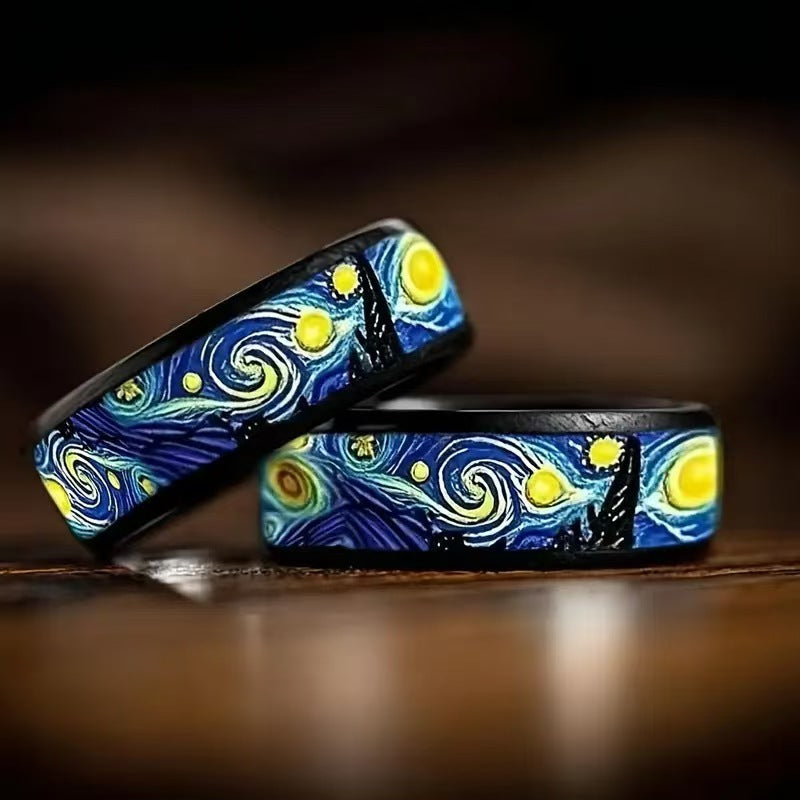 Van Gogh Starry Night Stainless Steel Luxury Elegant Stylish Ring