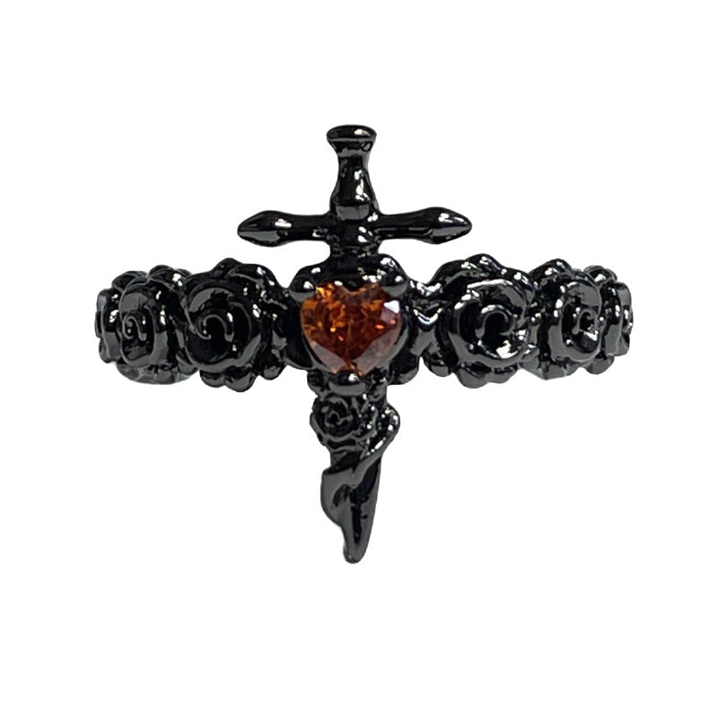 Dark Taboo Rose Cross Open Female Rings