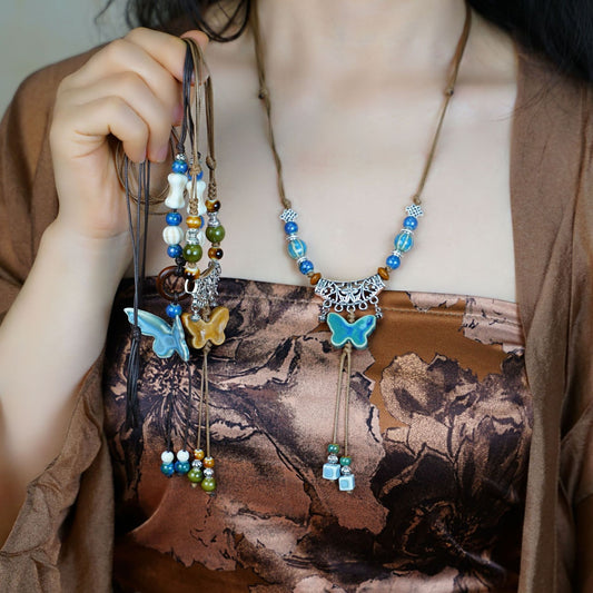 Women's Gradient Butterfly Woven Sweet Ancient Style Cute Design Sense Clavicle Necklaces
