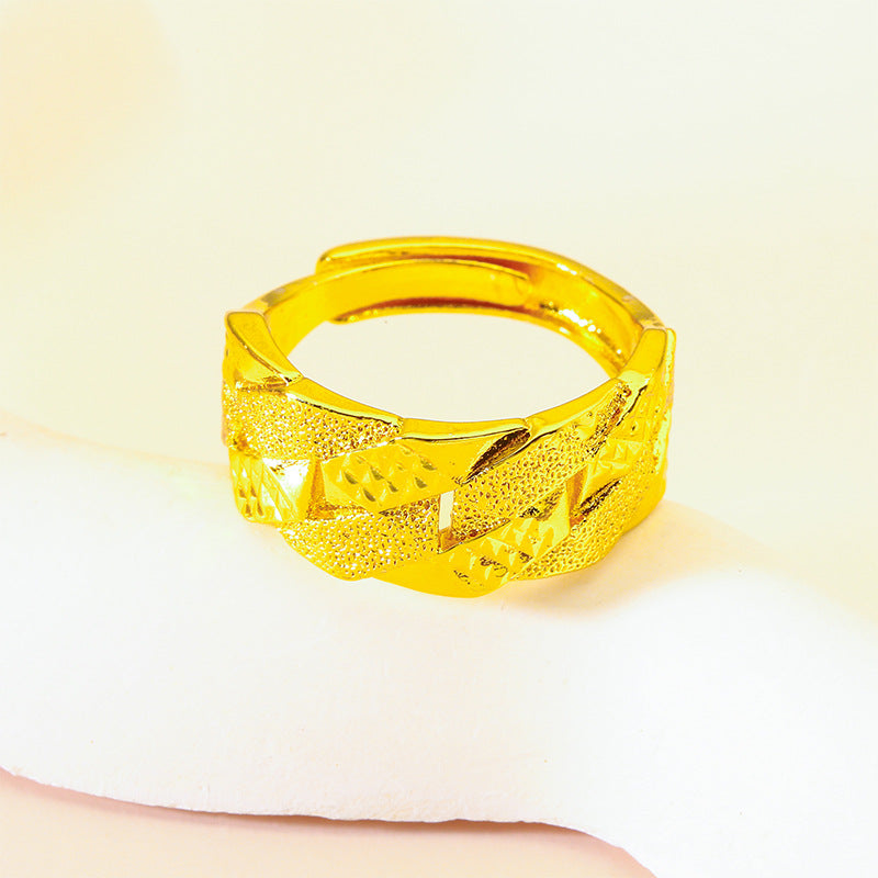 Men's Vietnam Placer Gold Jewellery Rhombus Building Ring