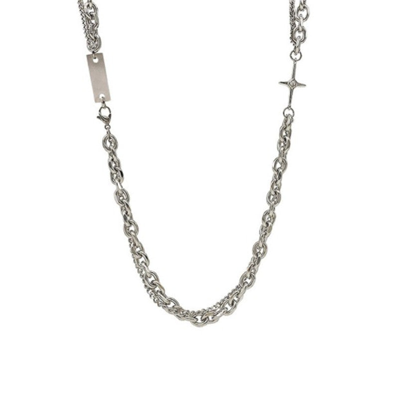 Women's & Men's Brick Metal Clavicle Hip Hop Double Layer Twin Cuban Necklace
