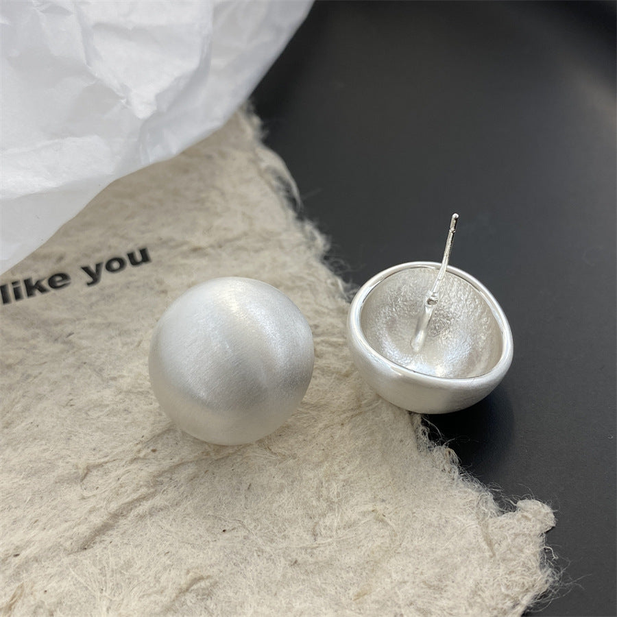 Women's Brushed Steamed Bread Round Metal Light Earrings